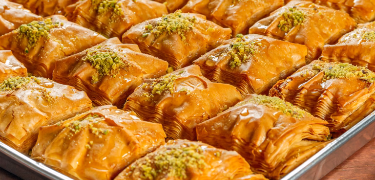 Baklava dessert platter prepared for Middle Eastern catering