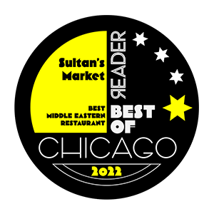 Best Middle Eastern Restaurant in Chicago award badge for Sultan’s Market from the Chicago Reader
